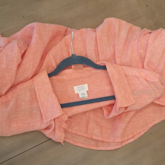 Sigrid Olsen Salmon-Pink 100% Linen Roll-Tab Tunic - Picture 7 of 7